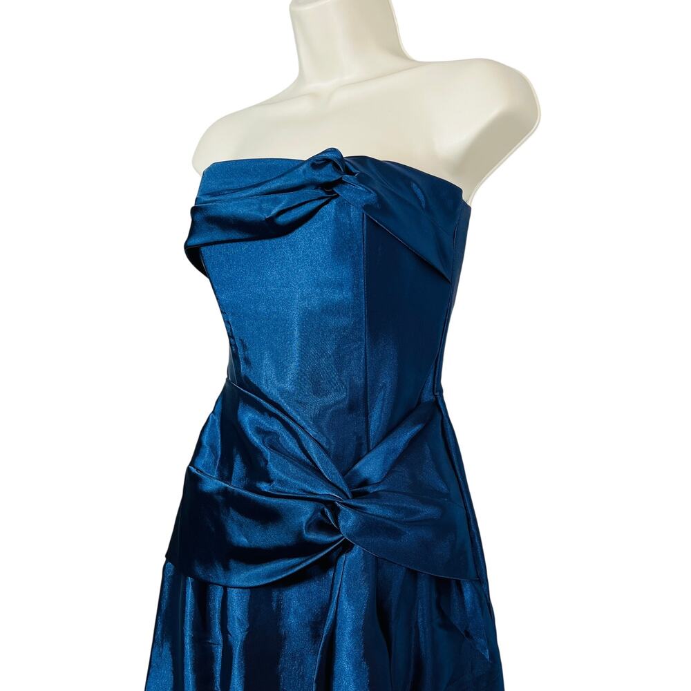 Vintage 80s Jessica McClintock Prom Dress Strapless Navy Blue 3D Formal Art - 2
